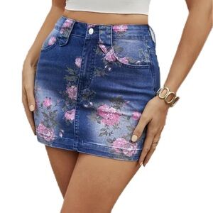 Floral Denim Y2K Flower Pink Rose Mini Skirt
